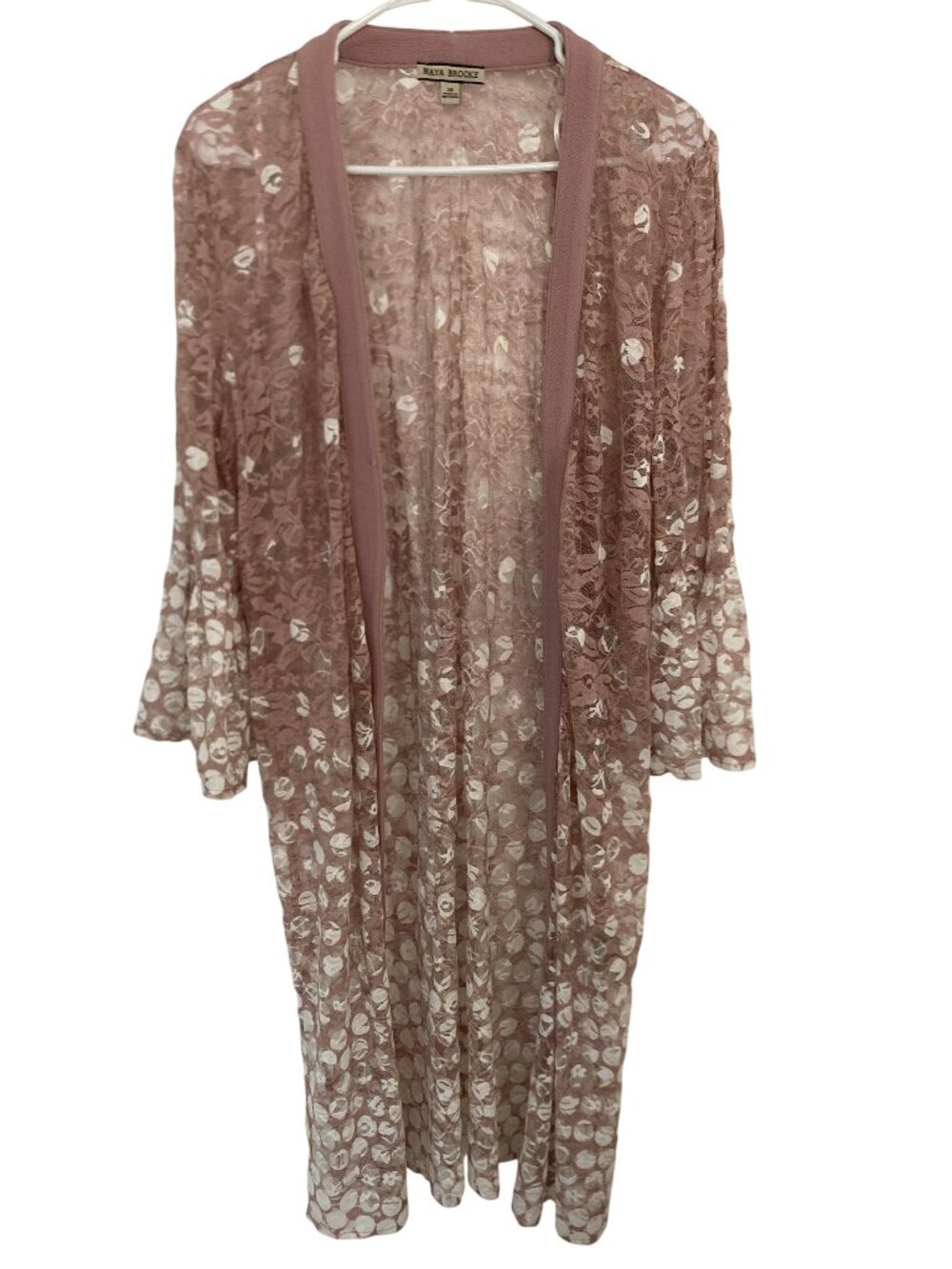 Sheer Mauve Lace Kimono Cardigan With Floral Design By Maya Brooke Size 16